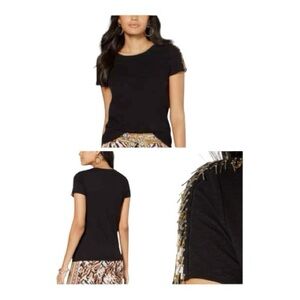 INC International Concepts Black Embellished Short Sleeve Top Size M
